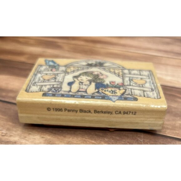 1996 PENNY BLACK 579K THINKING OF YOU WOOD MOUNTED RUBBER STAMP LOVE BLUE JAY - Picture 2 of 6